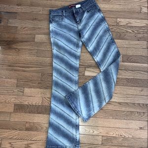 Y2K RARE Vintage pieced diagonally sewn jeans with stretch fits like size 4 - 6